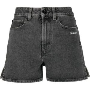 Off White, Dames, Korte broeken, Grijs, Maat: W27 Denim,