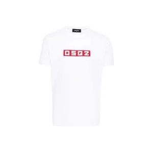Dsquared2 Logo Applique Jersey T-Shirt , White , Heren , Maat: L