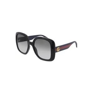 Gucci Vierkante zonnebril met web , Black , Dames , Maat: 55 MM
