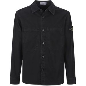 Stone Island, Heren, Overhemden, Zwart, Maat: M Katoen,