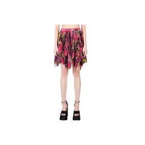 Versace Bloemen Logo Geplooide Mini Rok , Pink , Dames , Maat: S