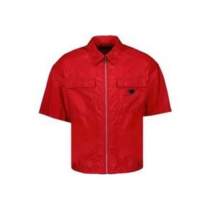 Prada Gerecyclede Nylon Rits Shirt , Red , Heren , Maat: S