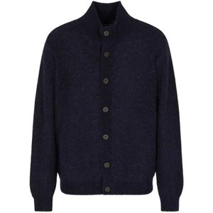 Emporio Armani - Cardigan - Blauw - Heren - Wol - Met Adelaar Borduurwerk