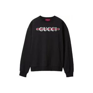 Gucci Zwart Web Print Crewneck Sweatshirt , Black , Dames , Maat: XS