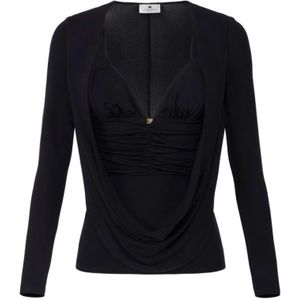 Elisabetta Franchi, Dames, Blouses & Shirts, Zwart, Maat: S Jersey,