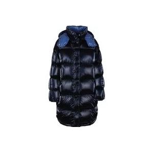 Moncler Glanzende Gewatteerde Gaou Lange Donsjas , Blue , Dames , Maat: L