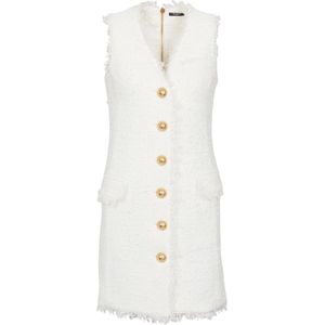 Balmain Mouwloze tweed jurk , White , Dames , Maat: XS