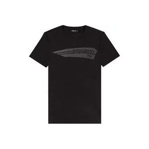 Dsquared2 Kortarmig shirt, zwart en grijs logo print , Black , Heren , Maat: M