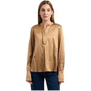 Fracomina, Dames, Blouses & Shirts, Bruin, Maat: XS Satijn,