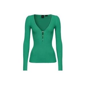 Pinko Lange mouwen blouse met V-hals , Green , Dames , Maat: L