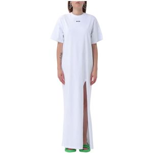 Maxi Dress - Wit - Jurk - Korte Mouwen - Hoog Zijsplit