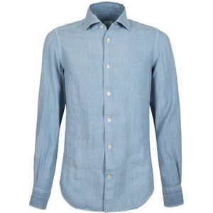 Eleventy, Heren, Overhemden, Blauw, Maat: S Linnen,