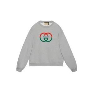 Gucci Grijze Sweater met Logo Print , Gray , Heren , Maat: M