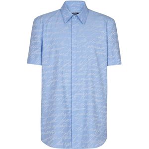 Balmain Jacquard shirt met 'Liefdesbrief' print , Blue , Heren , Maat: S