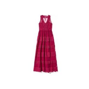 Twinset Elegante Tule Jurk met Kant , Pink , Dames , Maat: XS