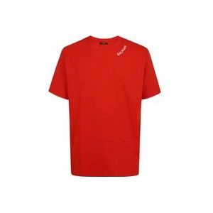 Balmain Stitch Kraag T-Shirt - Straight Fit , Red , Heren , Maat: XS