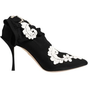 Dolce & Gabbana - Zwart Wit Geborduurde Instaplaarzen - Dames - Enkellaarsjes