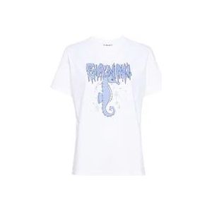 Ganni Illustration Style Katoenen T-shirt , White , Dames , Maat: M