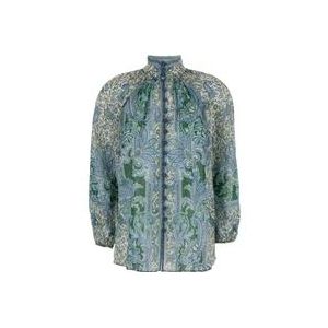 Zimmermann Geborduurde Blouse Opstaande Kraag Pofmouwen , Multicolor , Dames , Maat: S