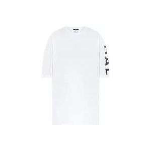 Balmain Verticaal Logo T-shirt - Klassiek Model , White , Heren , Maat: S