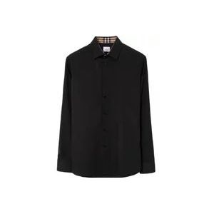 Burberry Zwarte Katoenen Check Beige Geborduurde Cavalier Overhemd , Black , Heren , Maat: XL