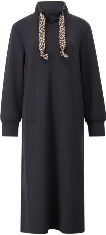 Marc Cain - Midi Jurk - Zwart - Dames - Met Opstaande Kraag