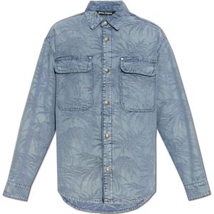 Palm Angels, Heren, Overhemden, Blauw, Maat: L Denim,