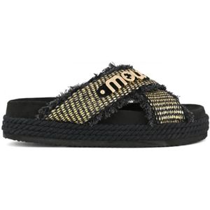 Mou - Criss-Cross Rope Sandal - Zwart - Raffia