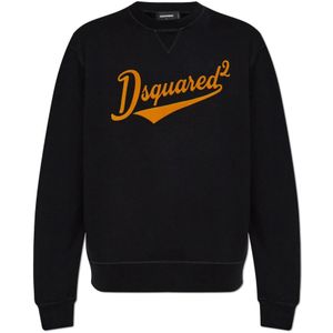 Dsquared2 Sweatshirt met fluweelafwerking logo , Black , Heren , Maat: M