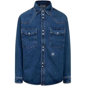 Palm Angels, Heren, Overhemden, Blauw, Maat: L Denim,