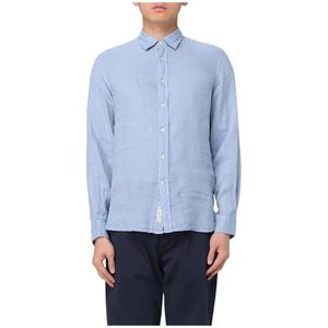 Woolrich, Heren, Overhemden, Blauw, Maat: 2XL Linnen,