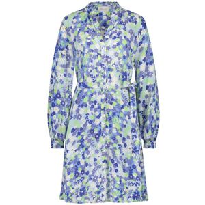 Fabienne Chapot - Dorien Frill Jurk - Blauw - A-lijn jurk - Uitbundige Bloemenprint