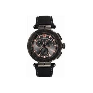 Versace Greca Chrono Zwart Leren Chronograaf Horloge , Black , Heren , Maat: ONE Size
