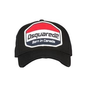 Dsquared2 Verstelbare Zwarte Logo-Geborduurde Baseballpet , Black , Heren , Maat: ONE Size