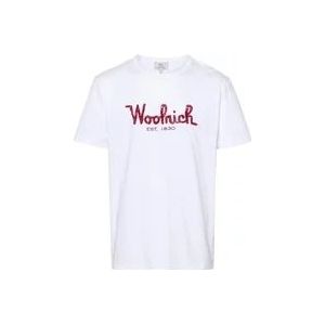 Woolrich Geborduurd Logo T-Shirt , White , Heren , Maat: S