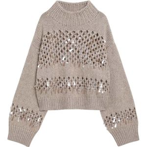 Brunello Cucinelli, Dames, Truien, Bruin, Maat: S