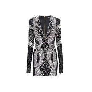 Balmain Korte zilveren geborduurde jurk , Black , Dames , Maat: M