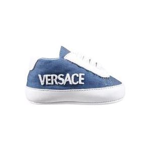 Versace Denim Veterschoenen met Geborduurd Logo , Blue , unisex , Maat: 17 EU