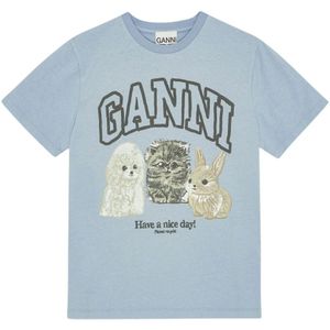 Ganni, Dames, Tops, Blauw, Maat: M Katoen,