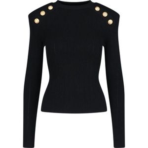 Balmain Zwarte Top met Gouden Knopen , Black , Dames , Maat: S