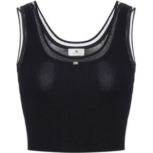 Elisabetta Franchi, Dames, Tops, Zwart, Maat: L Leer,