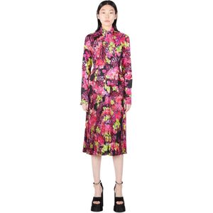 Versace Bloemen Logo Midi Jurk , Pink , Dames , Maat: XS