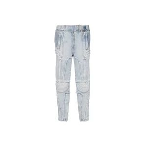 Balmain Ribgebreide katoenen slim-fit jeans met zakken , Blue , Heren , Maat: W30