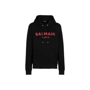 Balmain Katoenen sweatshirt met Paris logo print , Black , Heren , Maat: S