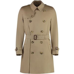 Burberry Klassieke Katoenen Trenchcoat met Riem , Beige , Heren , Maat: L