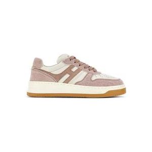 Hogan Roze Stoffen en Leren Sneakers met Suède Logo , Pink , Dames , Maat: 36 1/2 EU