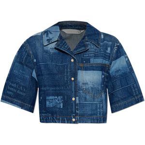 Palm Angels, Dames, Blouses & Shirts, Blauw, Maat: M Denim,