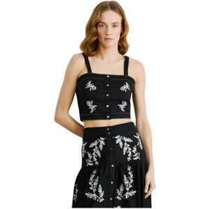 Pepe Jeans, Dames, Tops, Zwart, Maat: L Katoen,