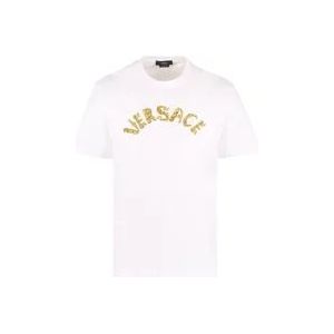 Versace Barok Logo Geborduurd Katoenen T-Shirt , White , Heren , Maat: M