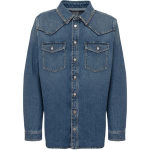 Valentino Garavani, Heren, Overhemden, Blauw, Maat: L Denim,